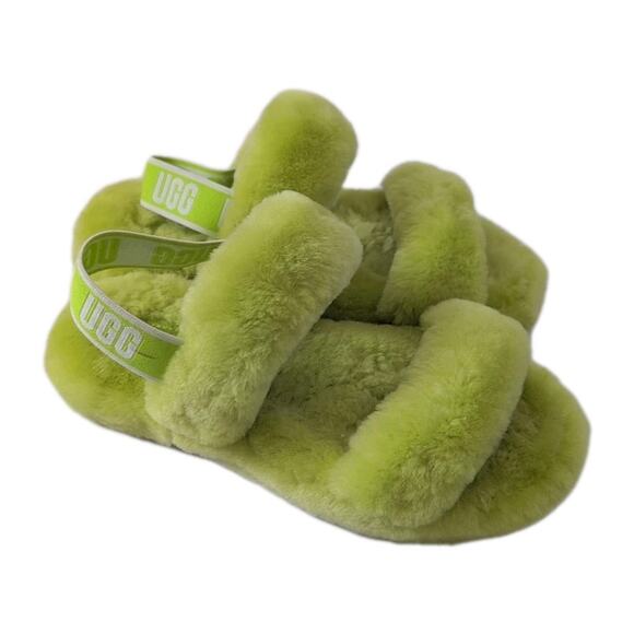 UGG Girl's Lamb Fluff Yeah Slide Slippers Lime Green 1115752K Size 4 NWOB - Picture 1 of 6